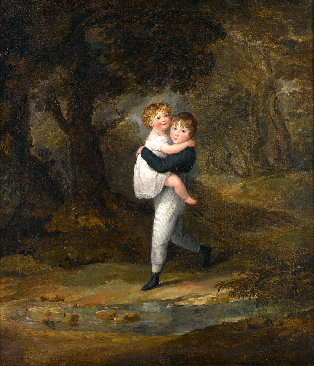 Lapset metsässä ylittämässä virran, n. 1806 tekijältä Maria Spilsbury