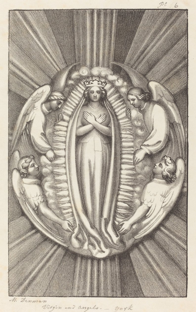 Neitsyt ja enkelit, avainkivi Yorkissa tekijältä Maria Denman after John Flaxman