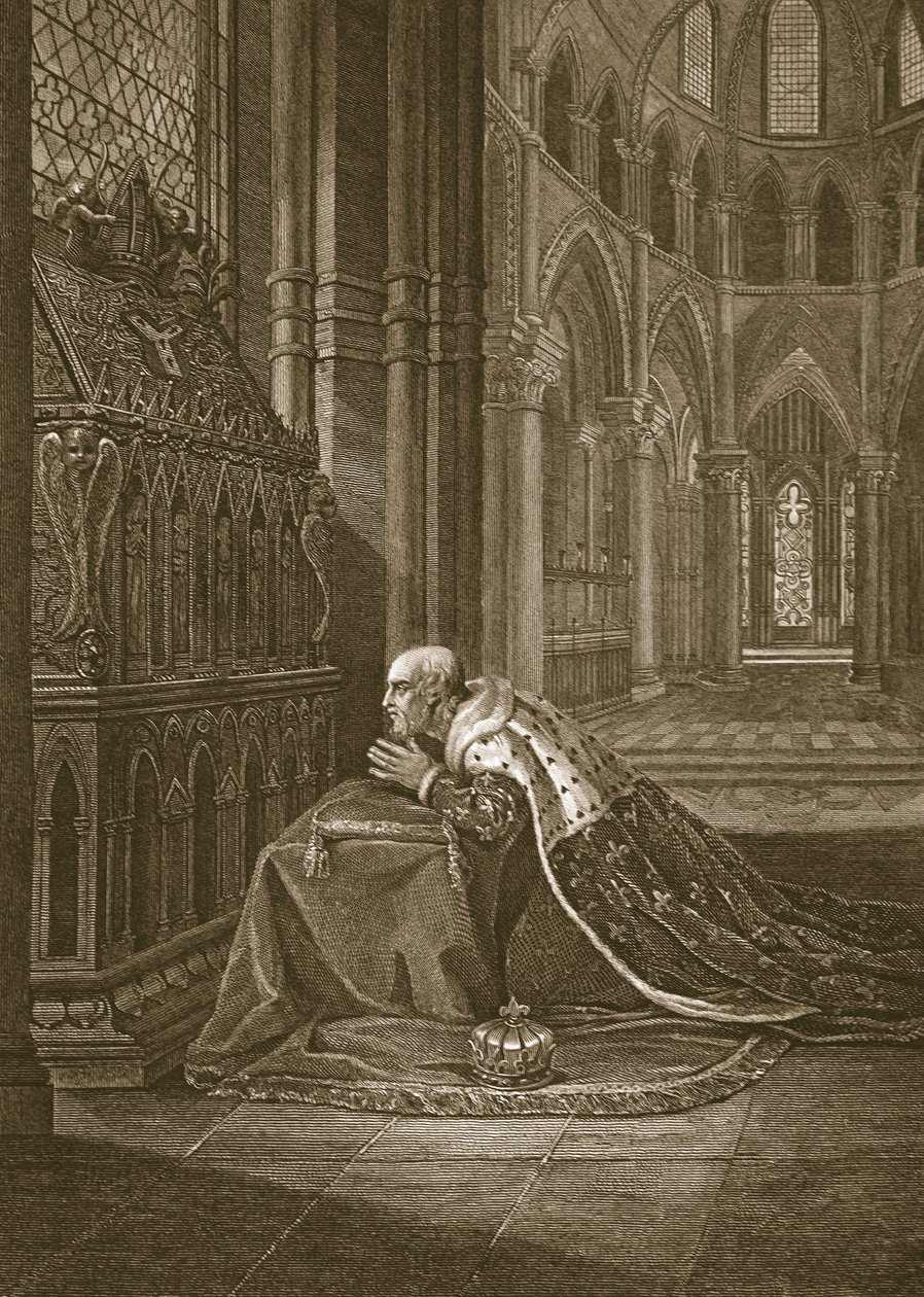 Lewis VII, Ranskan kuningas, ennen Beckettin hautaa, kaivertanut W. Sharp, kuvitus David Humen teoksesta Englannin historia, pub. R. Bowyer, Lontoo, 1812 tekijältä Maria Hadfield Cosway