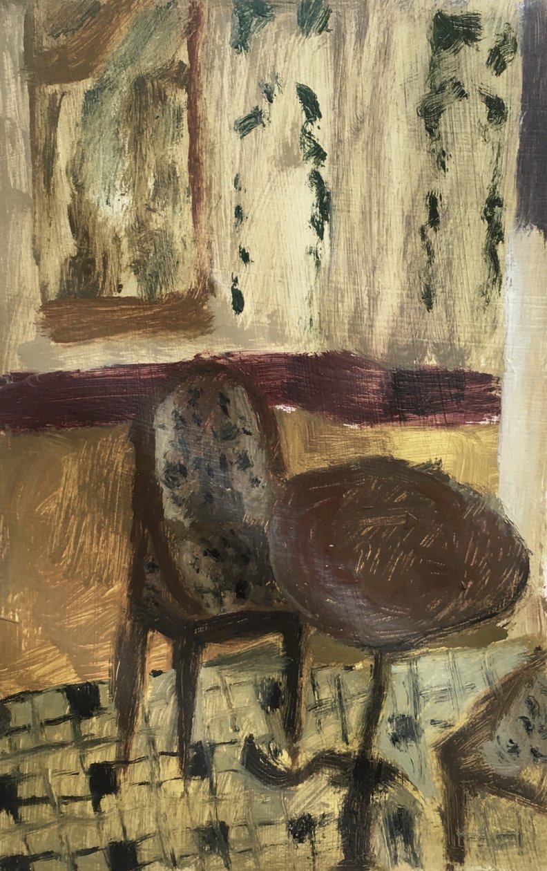 Ravintolassa Pariisissa, 2019 (öljy paperille) tekijältä Maria Magenta