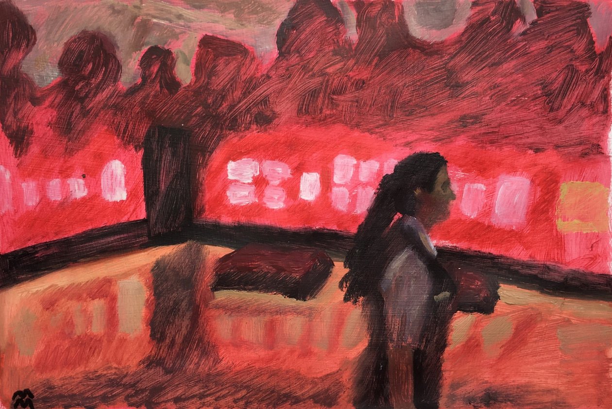 Chambre Cramoisie, 2019 (öljy paperille) tekijältä Maria Magenta