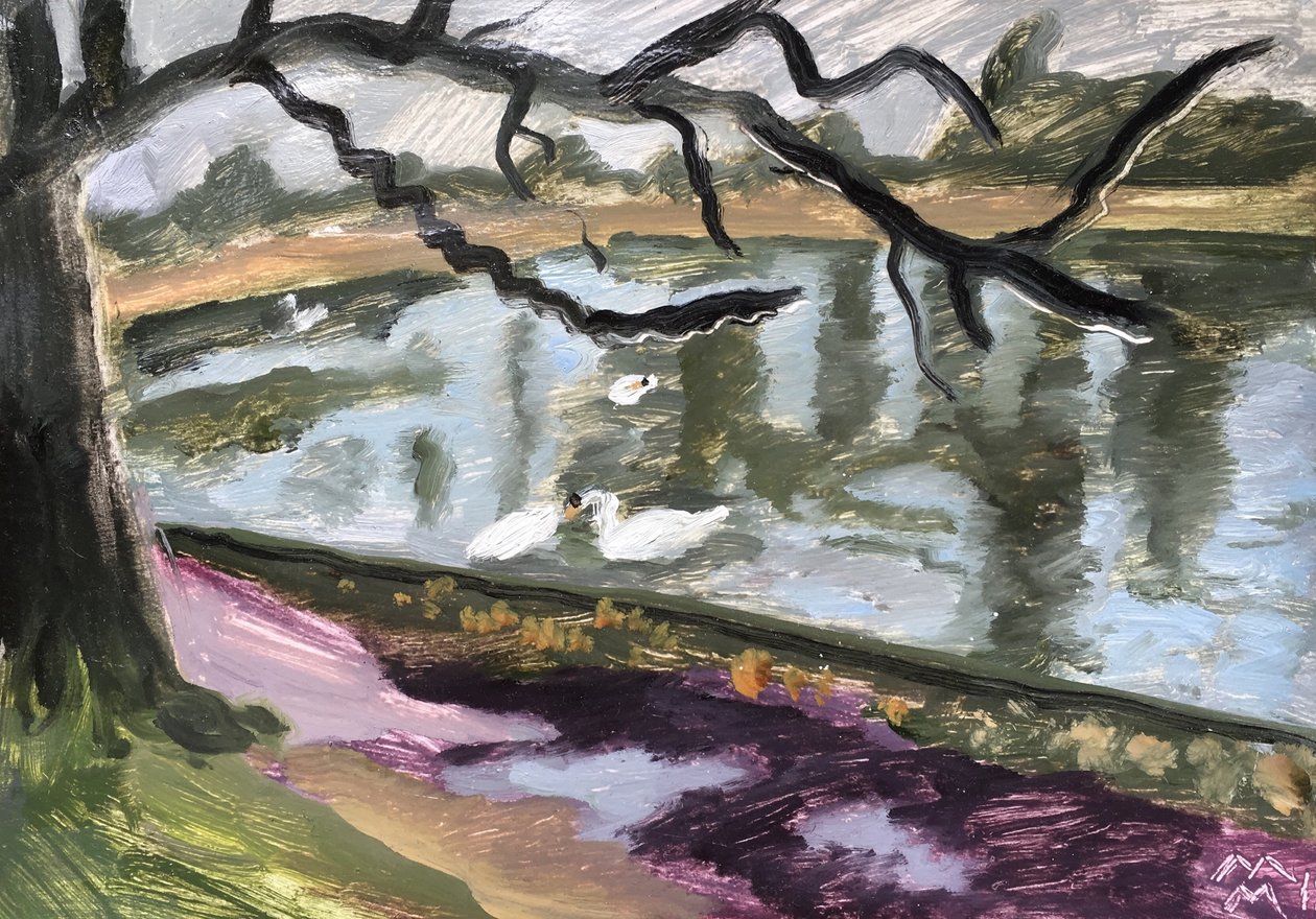 Lac du Bois de Boulogne, 2019 (öljy paperille) tekijältä Maria Magenta