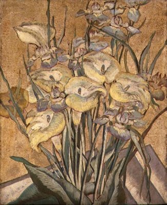 Irikset ja calla liljat, n. 1890-1905 (öljy paneelille) tekijältä Maria Oakey Dewing