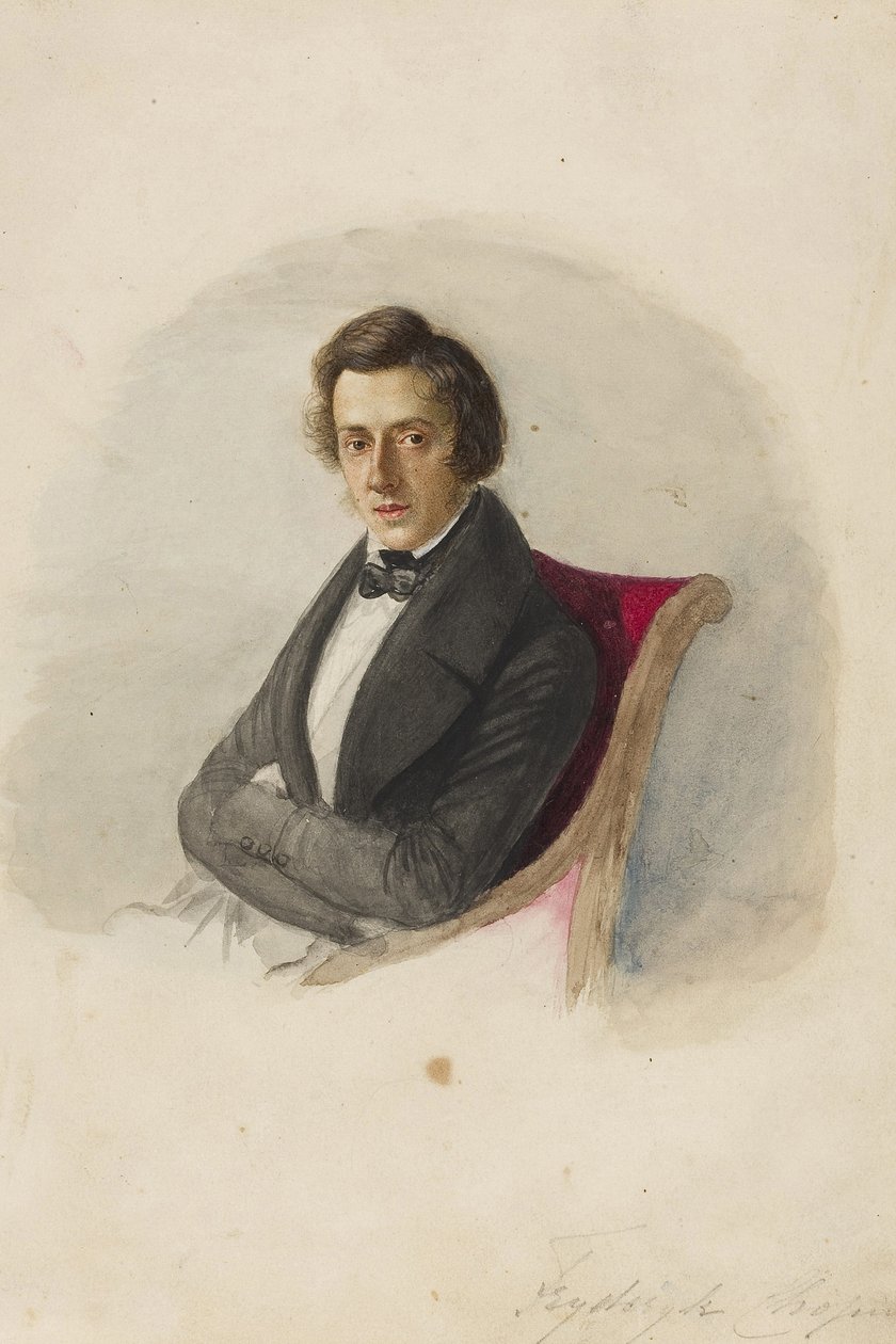 Frederic Chopinin (1810-1849) muotokuva par Wodzinska, Maria (1819-1896). Akvarelli ja muste kartongille tekijältä Maria Wodzinska