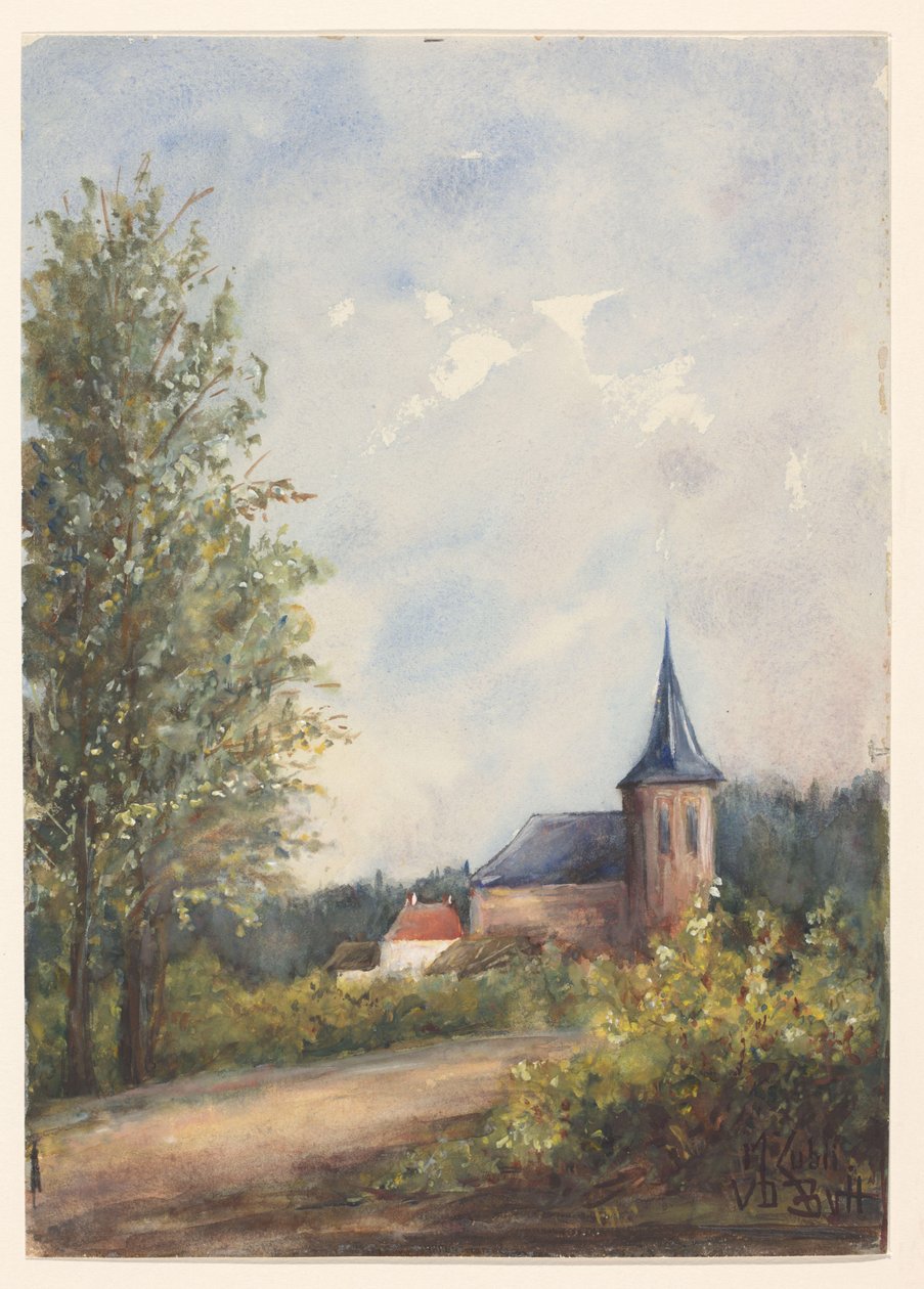 Maisema kirkon kanssa tekijältä Maria Zubli van den Berch van Heemstede (signed by artist)
