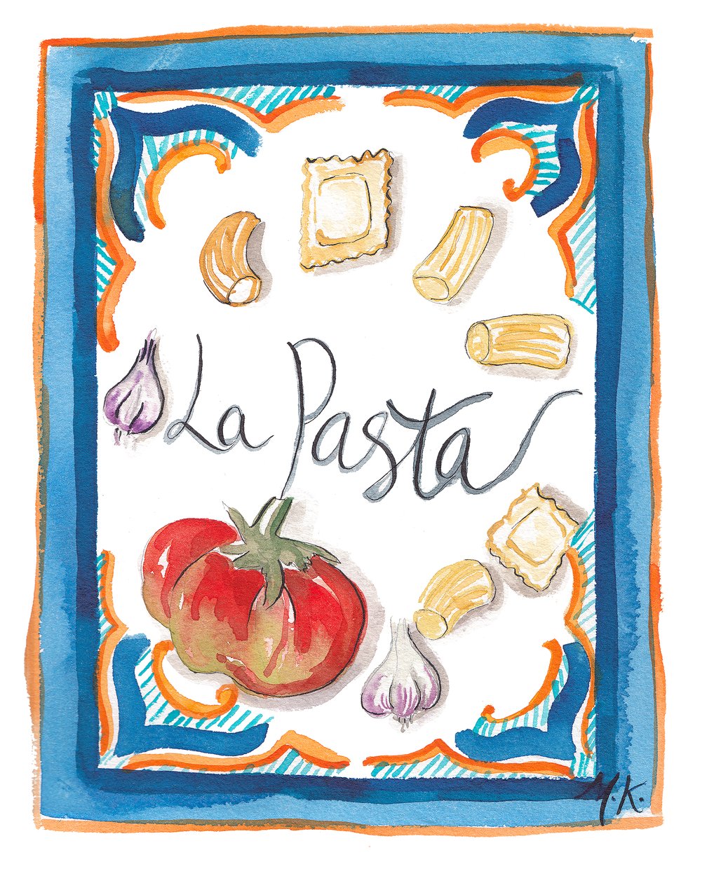 La Pasta, 2018 (akvarelli paperille) tekijältä Marianna Kulukundis