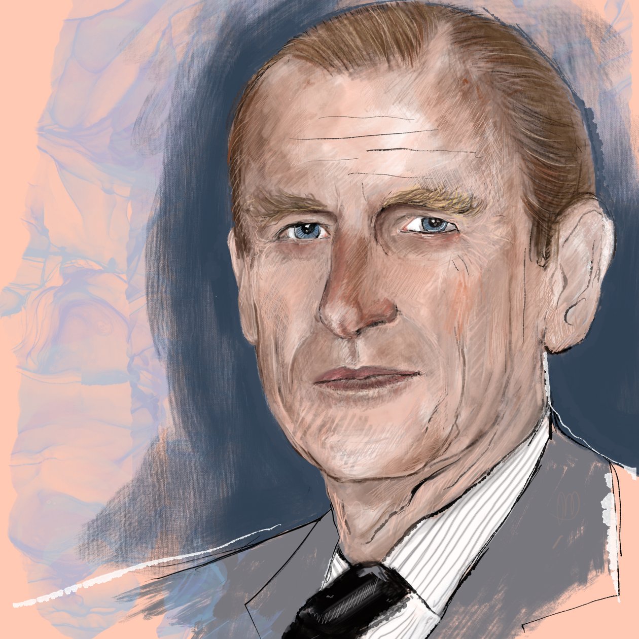 Prinssi Philip, Edinburghin herttua, 2021 (akvarelli  digitaalinen) tekijältä Marianna Kulukundis