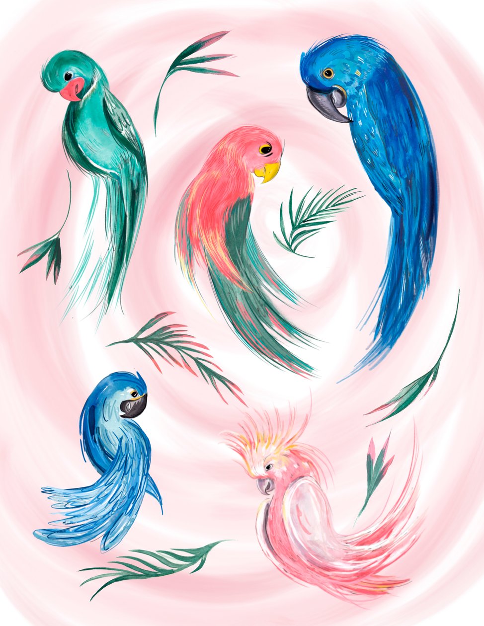 Tropical Bird Spiral, 2019 (vesiväri paperille) tekijältä Marianna Kulukundis