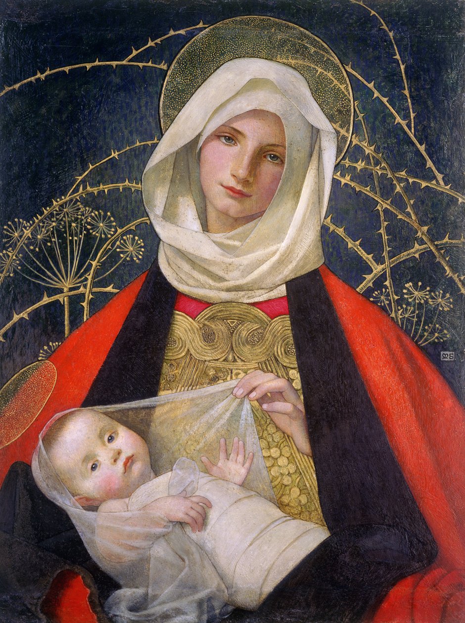 Madonna ja lapsi, 1907-08 (tempera taulussa) tekijältä Marianne Stokes