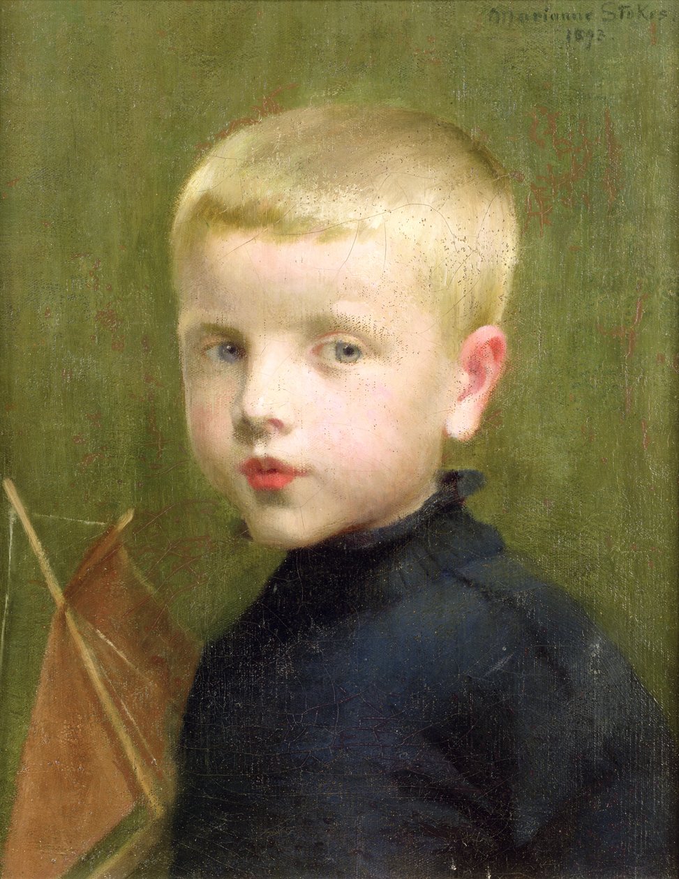 Pojan muotokuva purjeveneen mallin kanssa, 1893 tekijältä Marianne Stokes