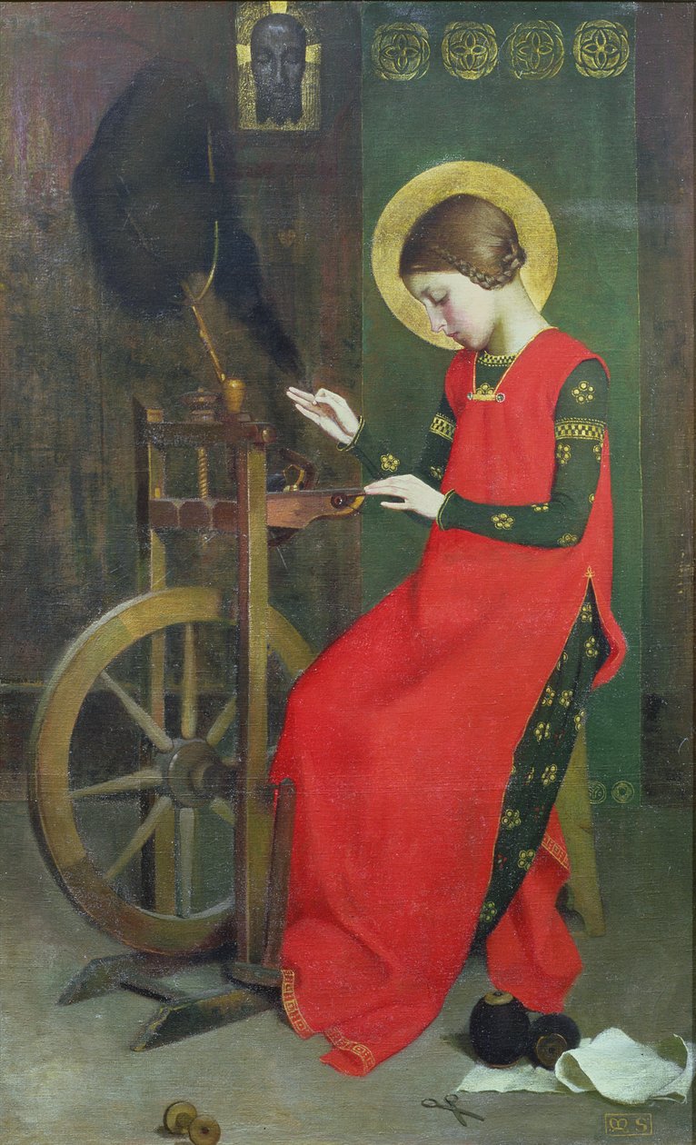 Unkarin Pyhä Elisabeth kehräsi Villaa köyhille, n. 1895 tekijältä Marianne Stokes