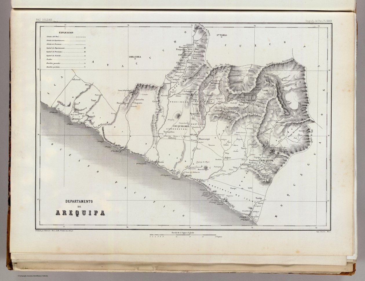 Kartta Arequipa, 1865 tekijältä Mariano Felipe Paz Soldan