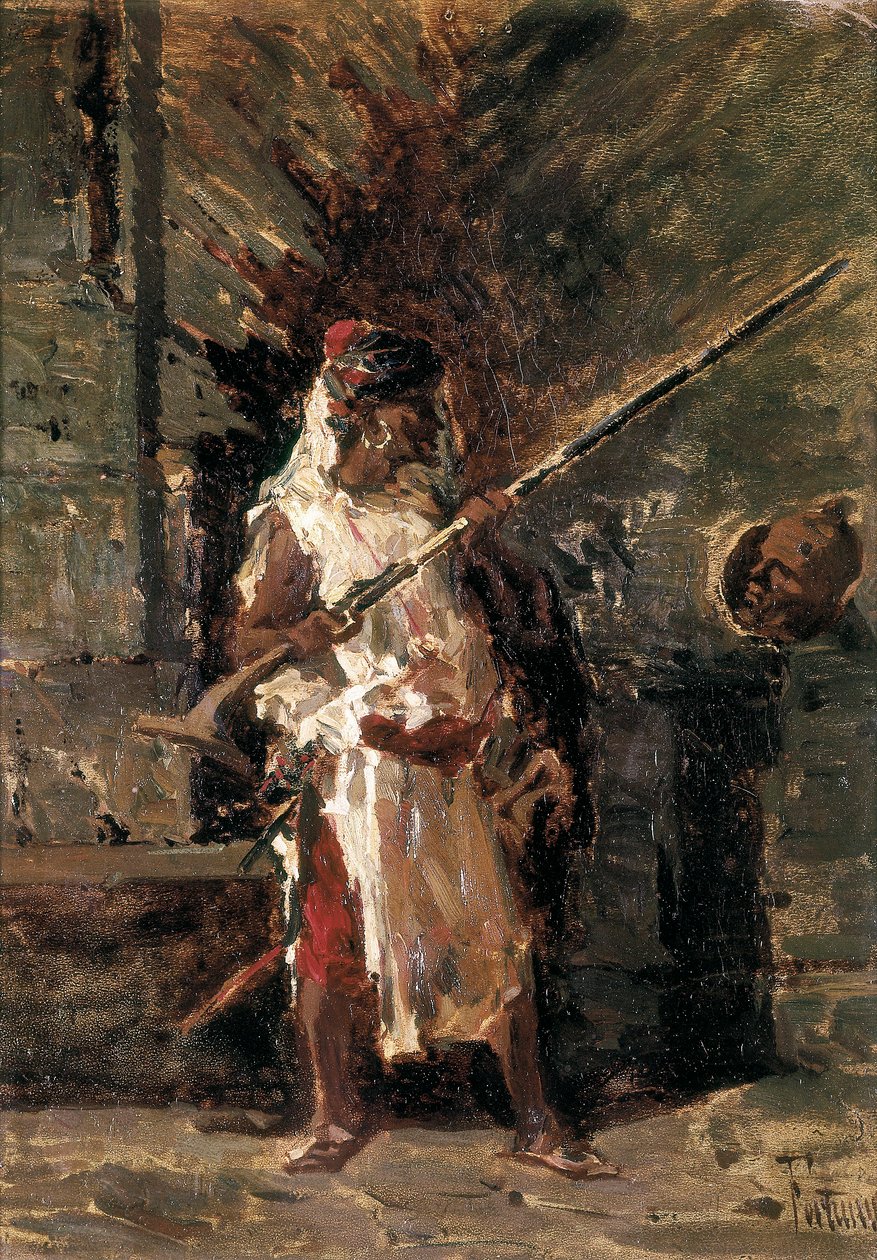 Askari (Itä-Afrikan siirtomaa-asevoimien sotilas). Mariano Fortunyn (1838-1874) maalaus tekijältä Mariano Fortuny y Marsal