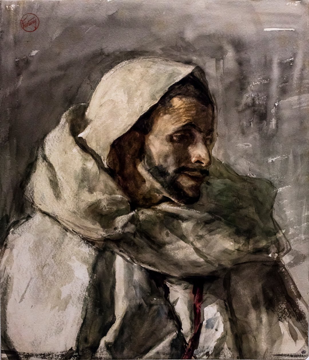 Miehen rintakuva, kolme neljäsosaa oikealta, noin 1870 (vesiväri ja grafiittikynä paperille) tekijältä Mariano Fortuny