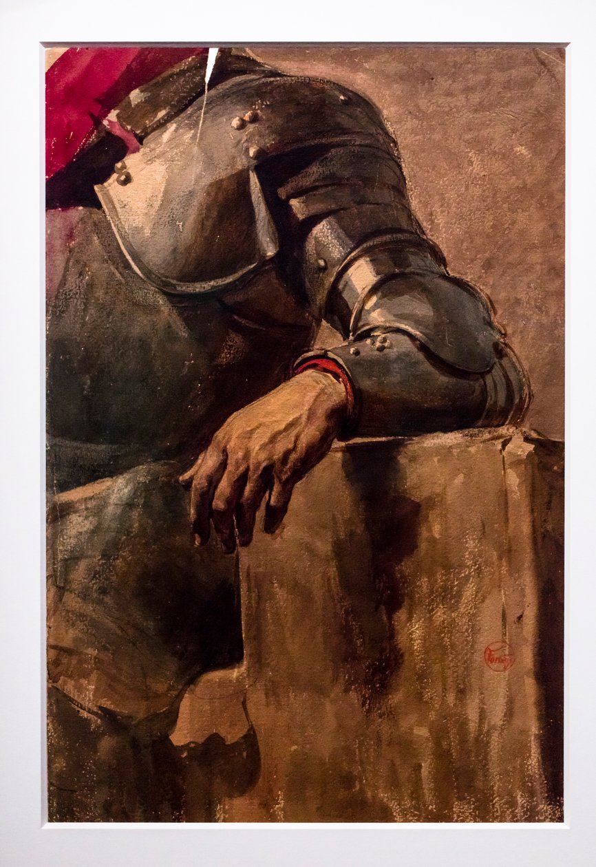 Vasemman käden ja haarniskan tutkimus, noin 1866 (akvarelli kartongille). tekijältä Mariano Fortuny
