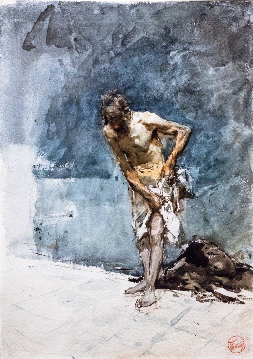 Lannevaatteeseen pukeutunut mies, noin 1871 (vesiväri paperille). tekijältä Mariano Fortuny