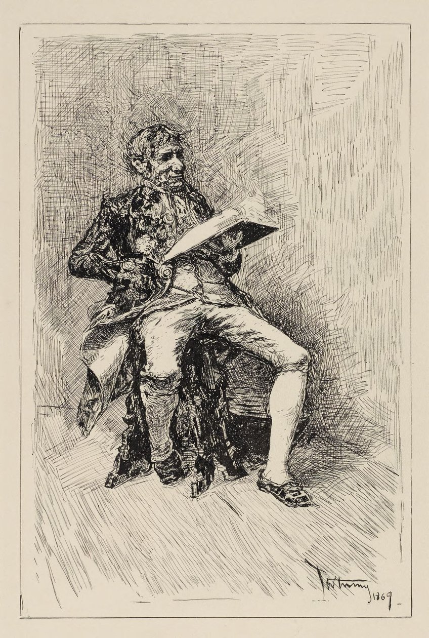 Sitzender Mann, der ein Buch liest tekijältä Mariano Fortuny