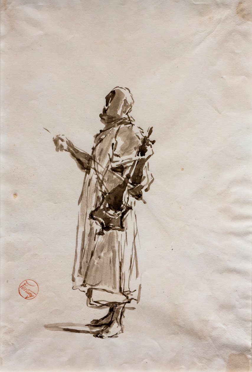 Tutkimus maalausta "Arabimuusikot" varten, noin 1872 (tussihuuhtelu paperille). tekijältä Mariano Fortuny