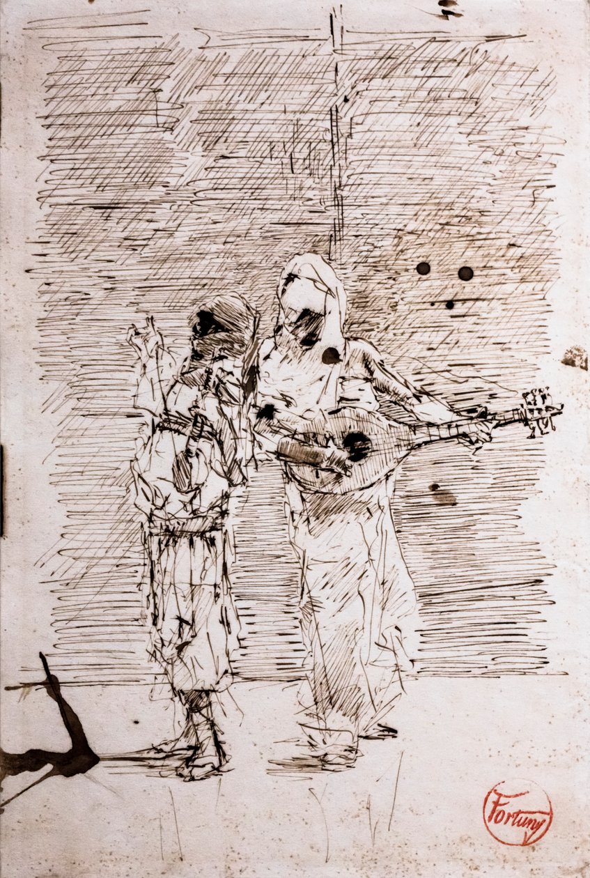 Kaksi arabimuusikkoa, noin 1871 (kynä ja mustaa mustetta paperille). tekijältä Mariano Fortuny