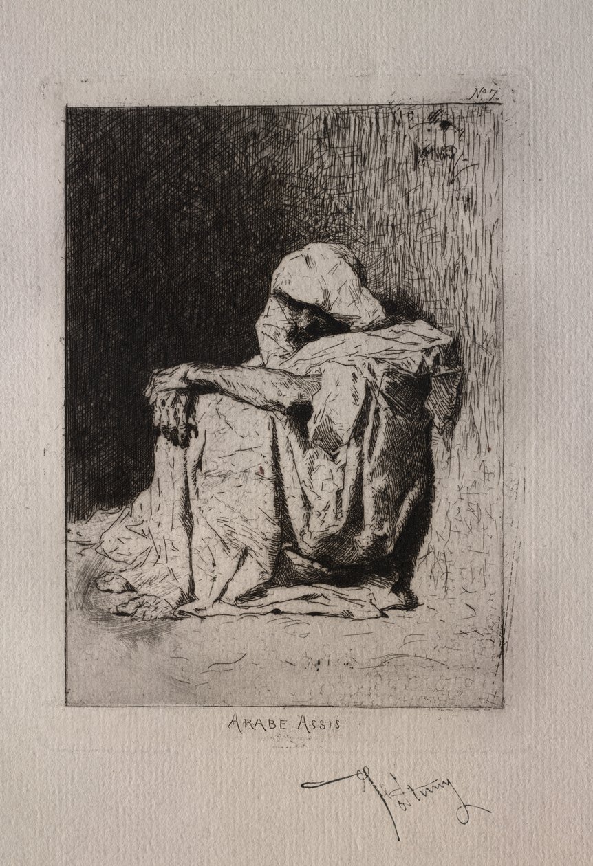 Arab istuu kädet ristissä polvillaan. tekijältä Mariano José María Bernardo Fortuny y Carbó