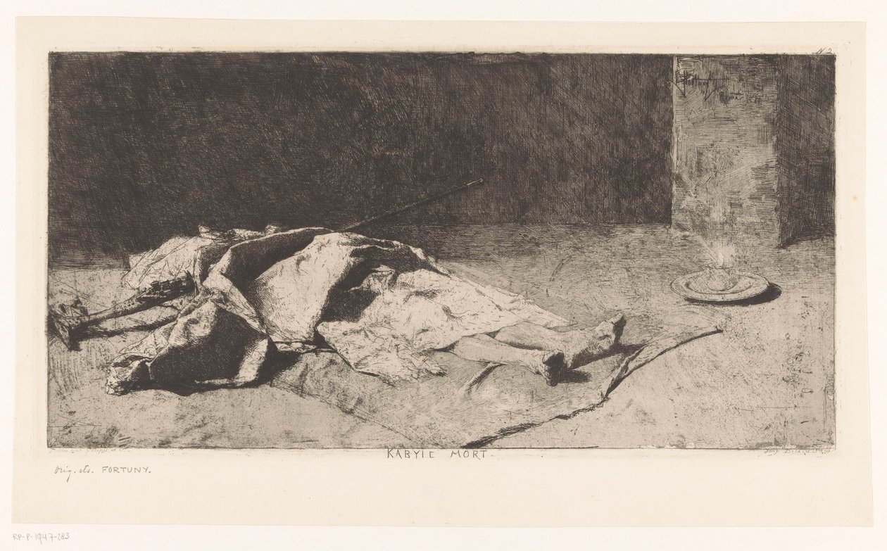 Kabylen ruumis Kabyle mort (otsikko esineessä) tekijältä Mariano José María Bernardo Fortuny y Carbó