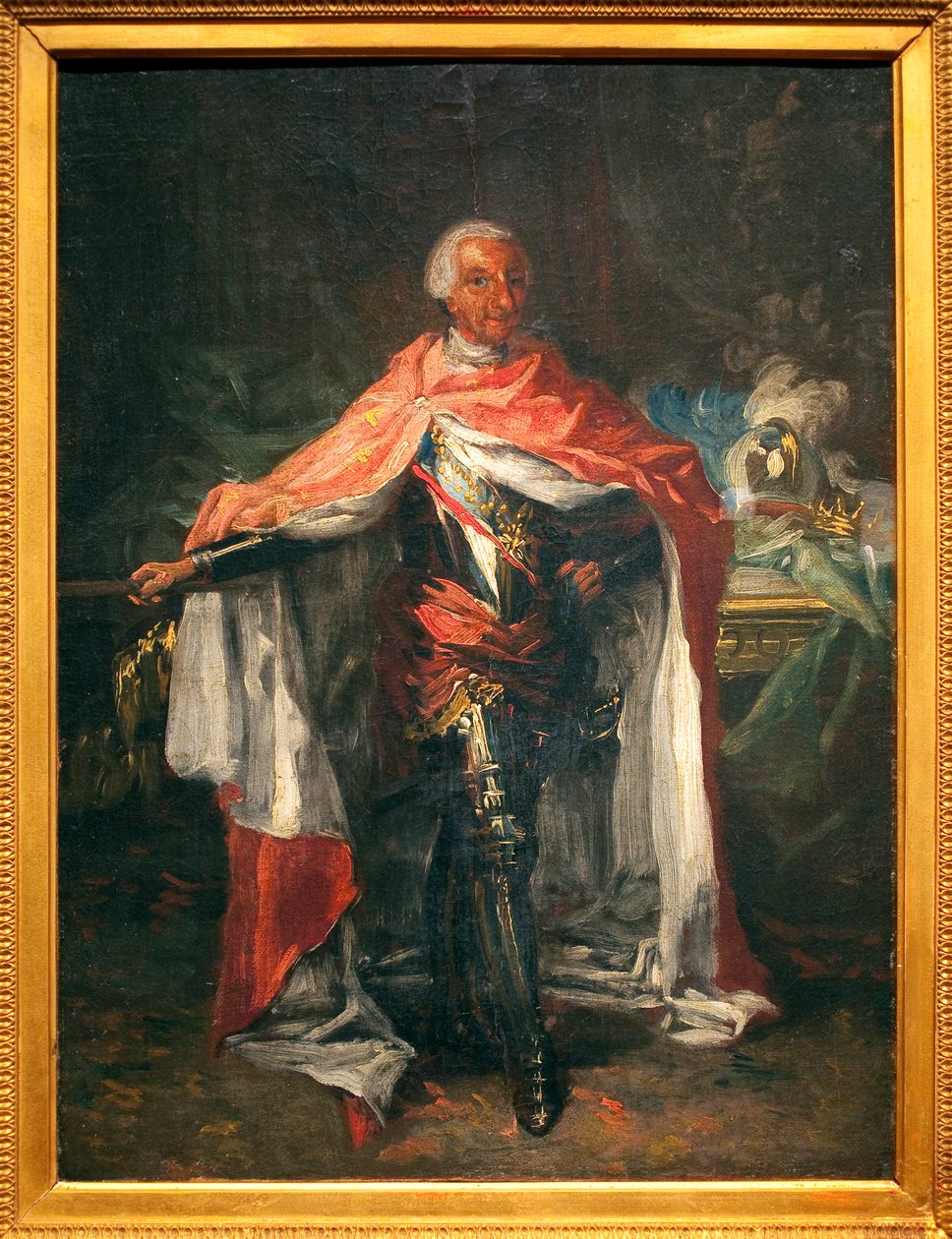 Espanjalaisen Kaarle III:n (1716-1788) muotokuva - Mariano Salvador Maellan (1739-1819) maalaus, öljy kankaalle, luonnos, espanjalainen taide tekijältä Mariano Salvador de Maella