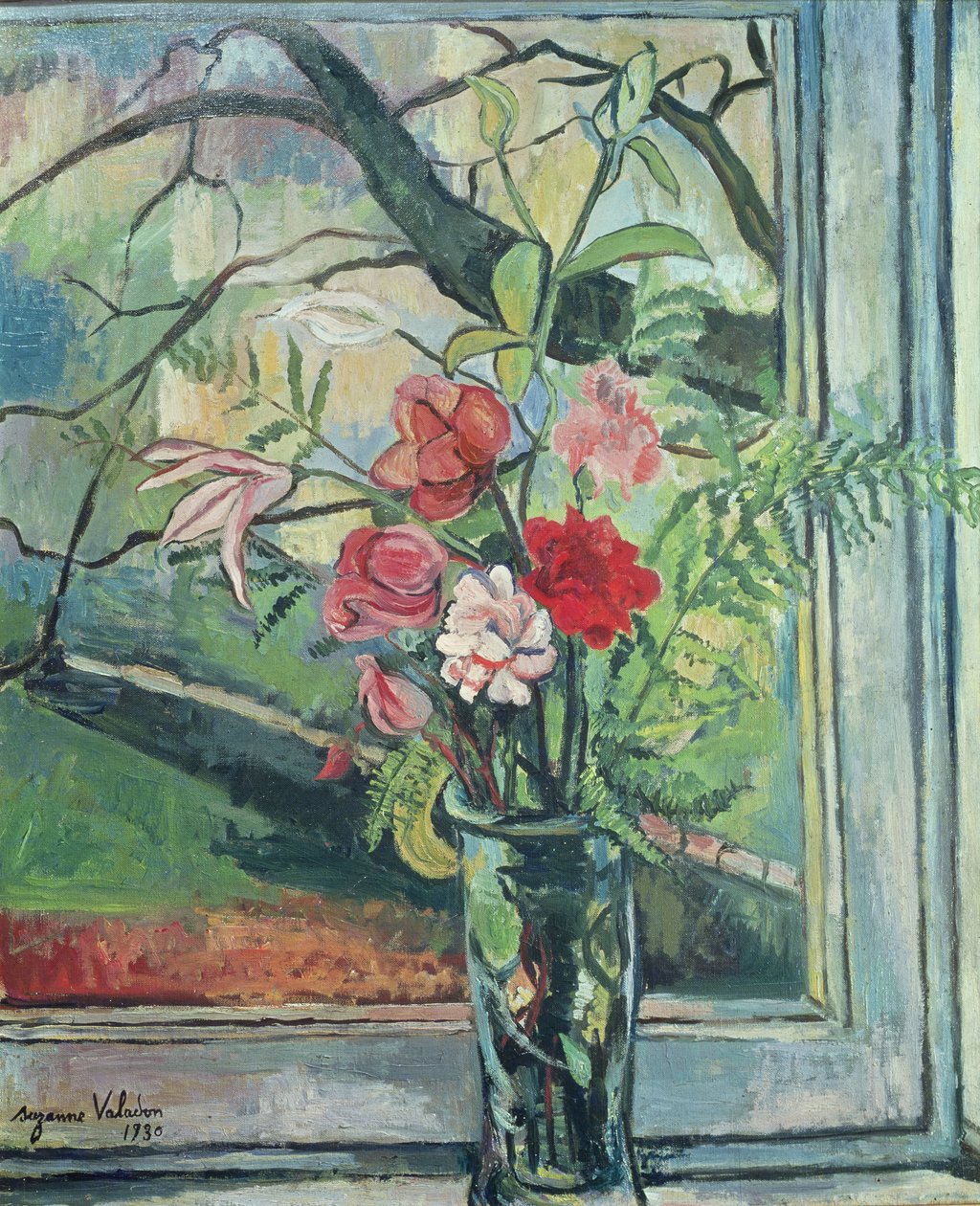 Kukkakimppu ikkunan edessä, 1930 tekijältä Marie Clementine (Suzanne) Valadon