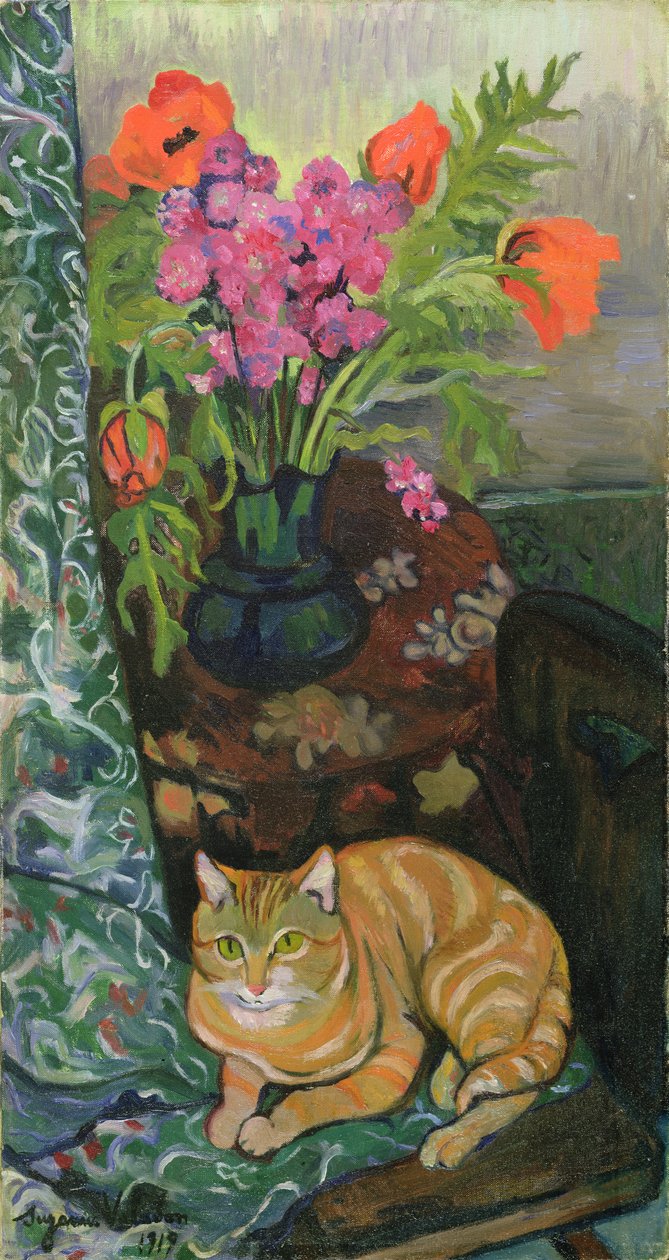 Kukkakimppu ja kissa, 1919 tekijältä Marie Clementine (Suzanne) Valadon
