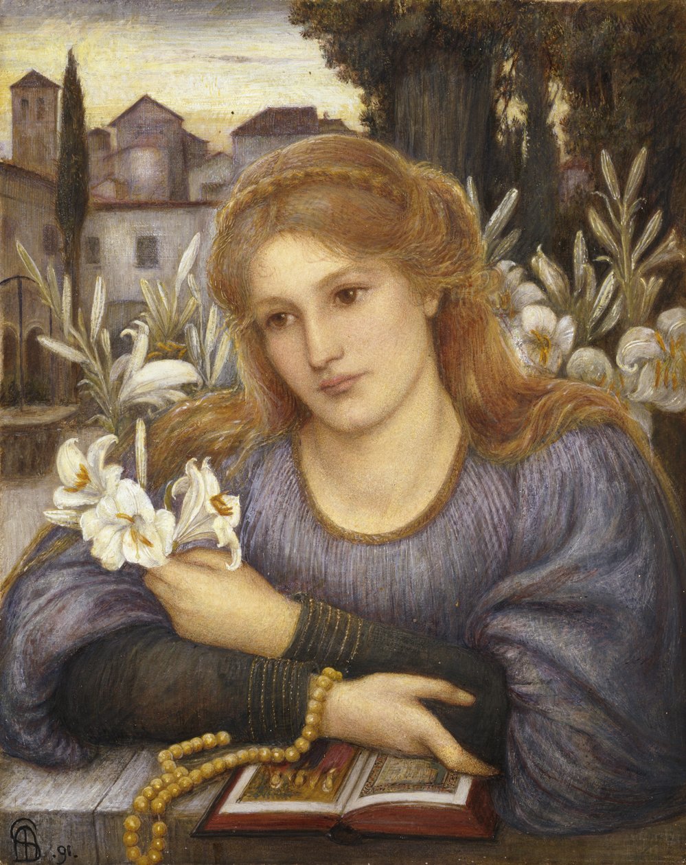 Luostarililjat, 1891 (akvarelli paperille) tekijältä Marie Spartali Stillman