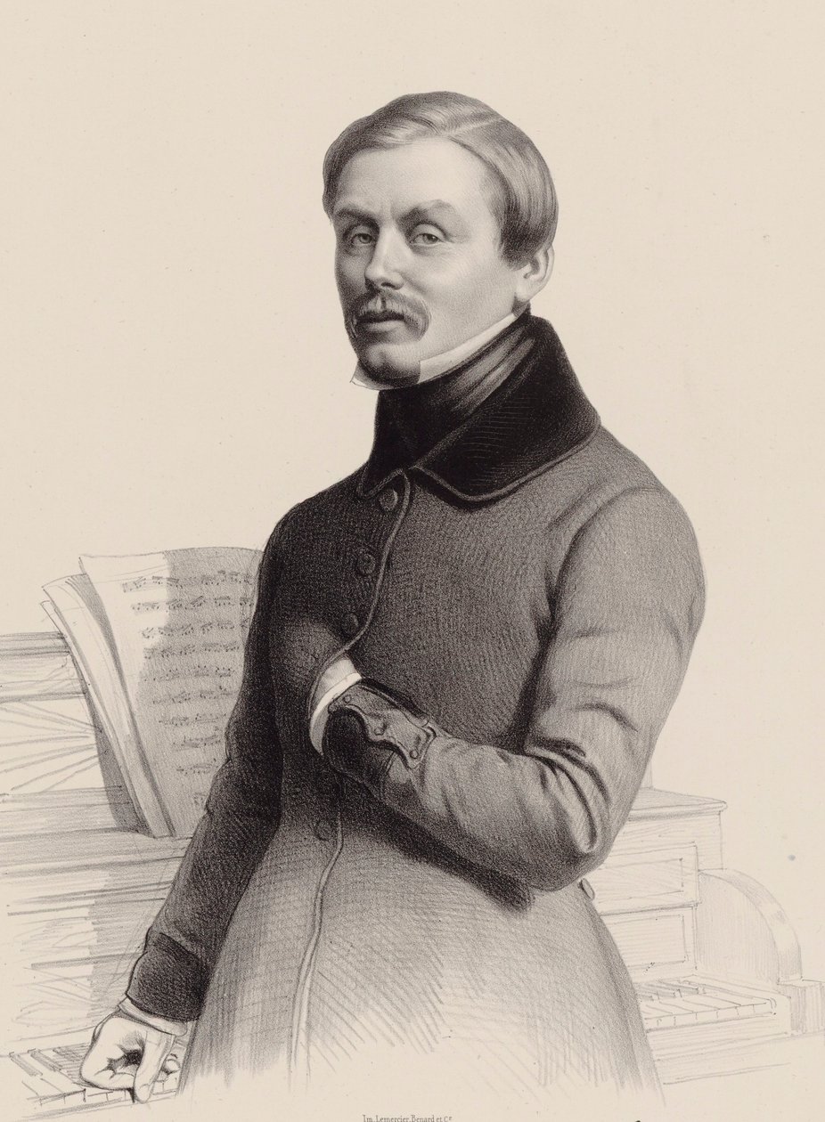 Urkurin ja säveltäjän Hippolyte Monpoun muotokuva 1804-1841, 1841. tekijältä Marie Alexandre Menut Alophe