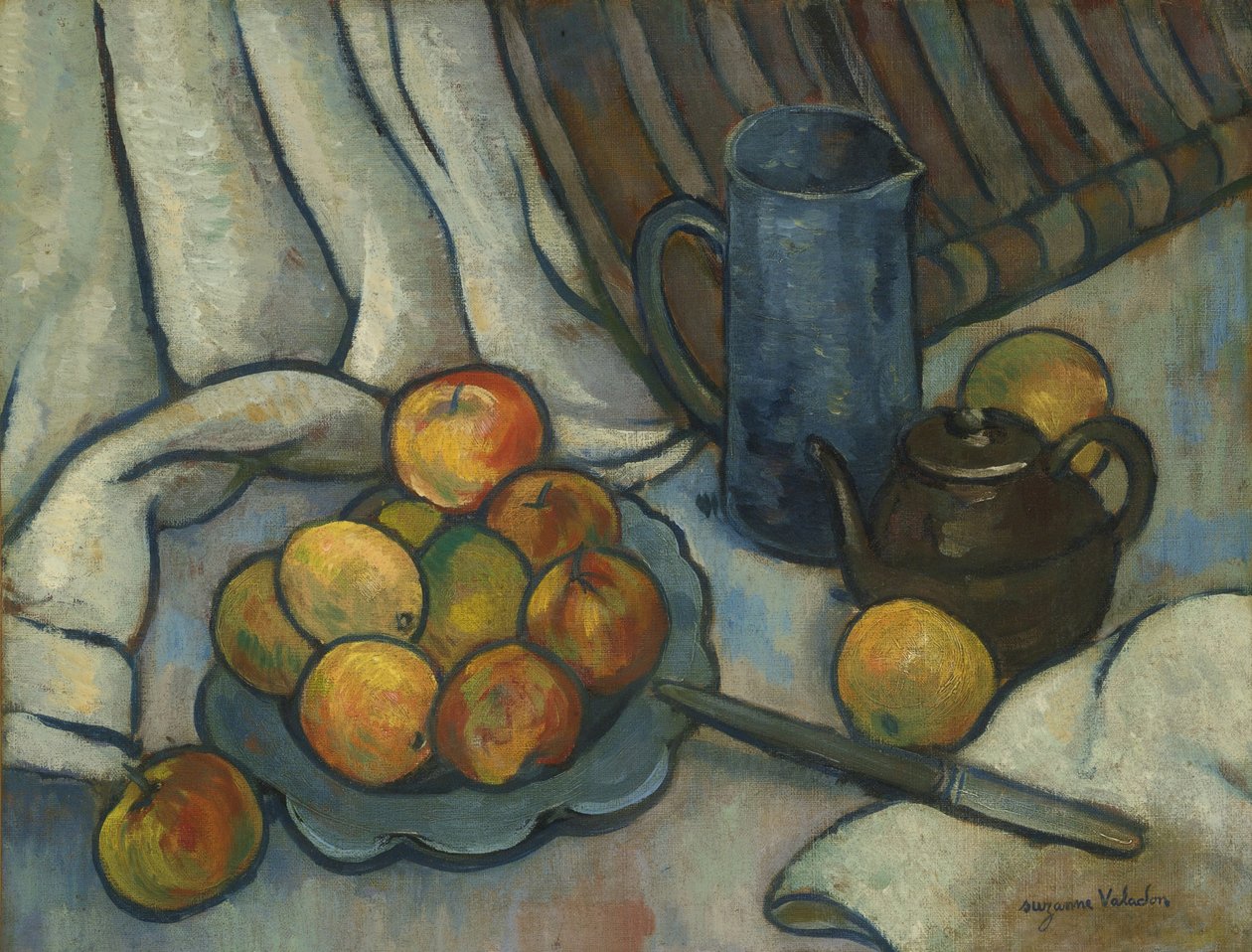 Omenat, teekannu ja kannu, noin 1919 tekijältä Marie Clementine (Suzanne) Valadon
