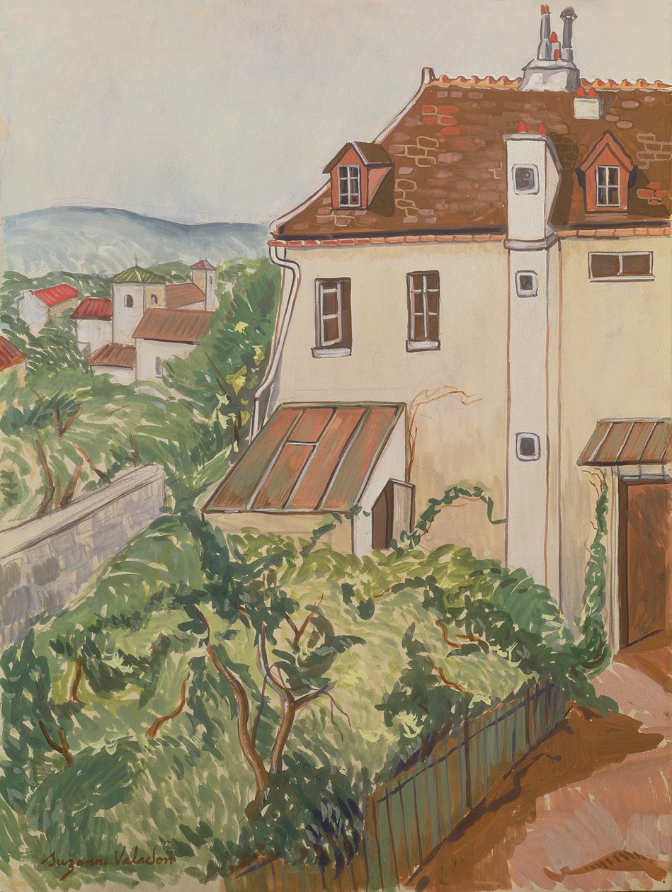 Näkymä puutarhaan (wc ja kynä paperille) tekijältä Marie Clementine (Suzanne) Valadon