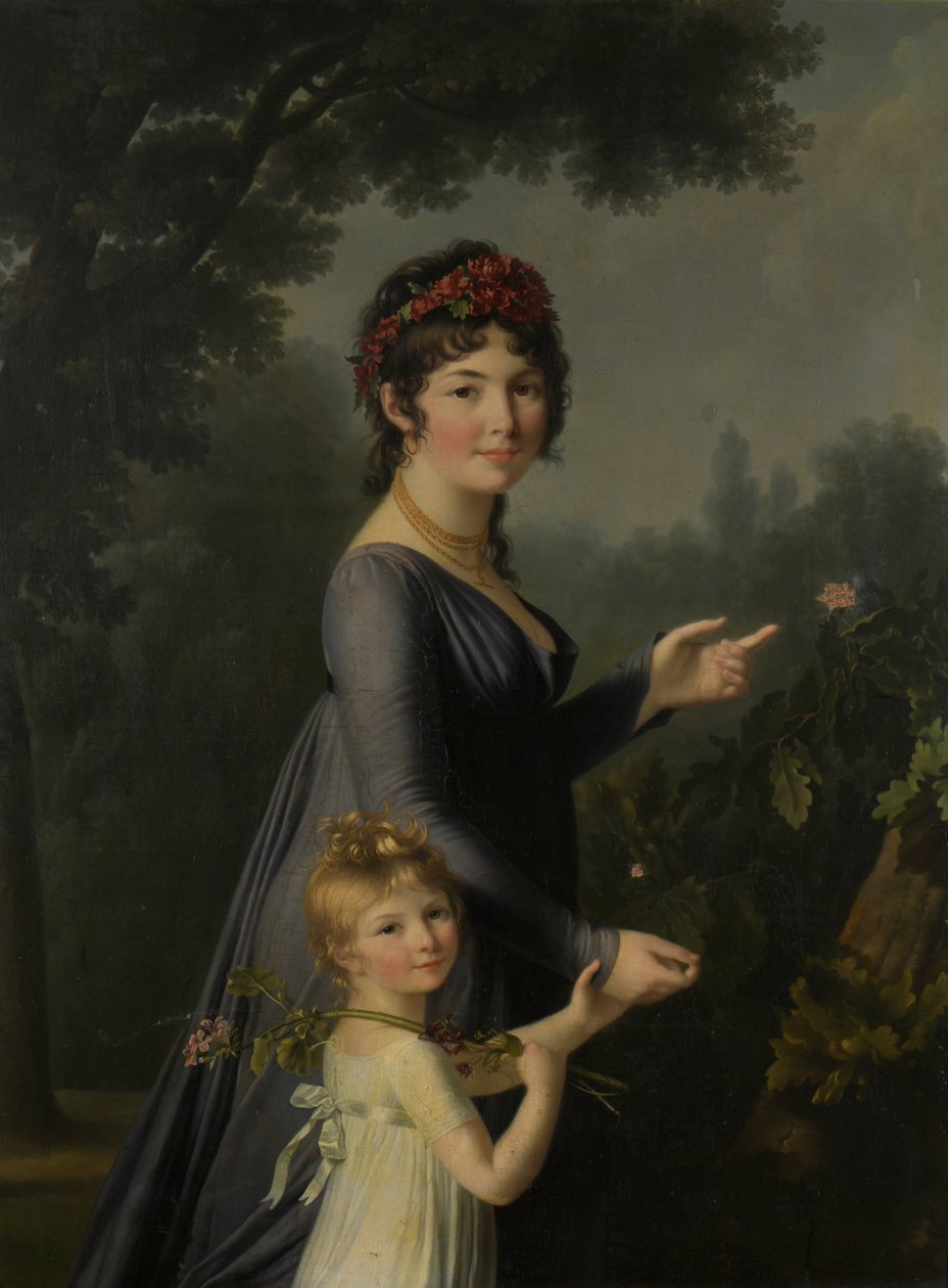 Muotokuva Marie Geneviève Lemoinen tyttärensä Anne Aglaé Deluchin kanssa puistossa. tekijältä Marie Elisabeth Lemoine