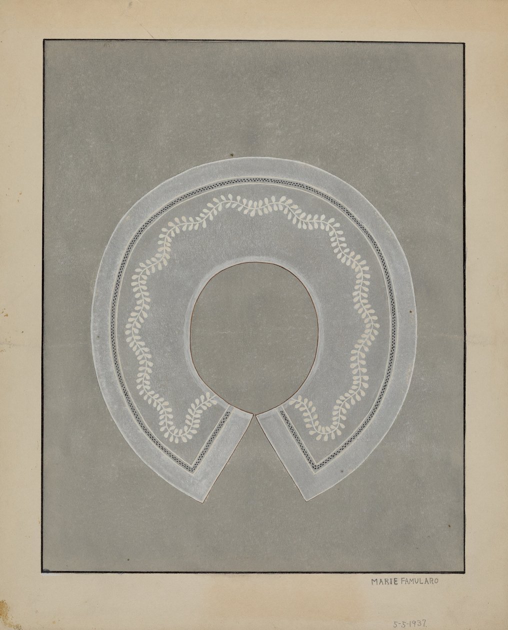 Brodeerattu pellavakaulus, n. 1936. tekijältä Marie Famularo