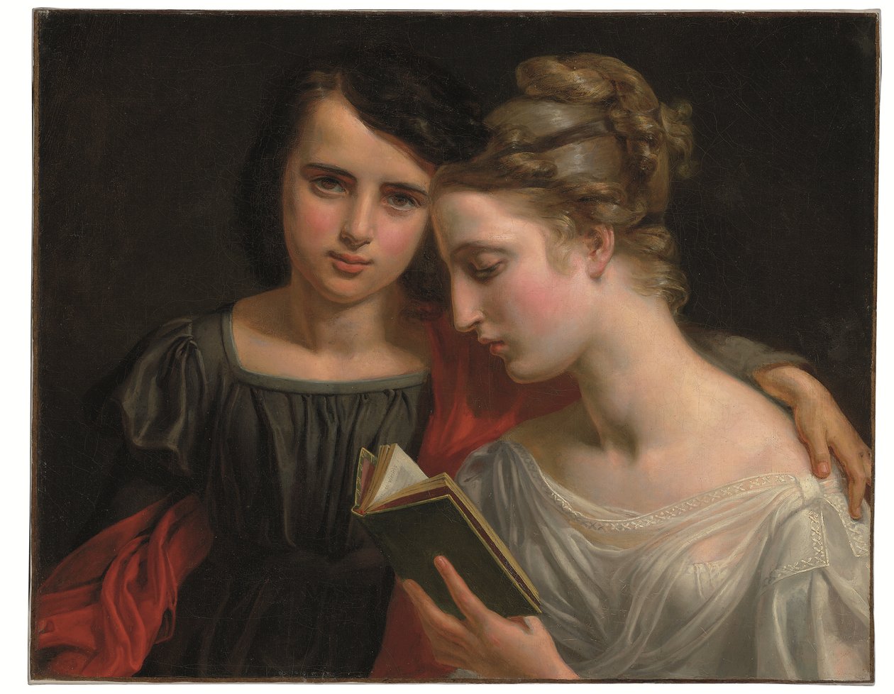 Lukeminen teoksesta "Paul et Virginie" (öljy kankaalle) tekijältä Marie Françoise Caroline Vallée