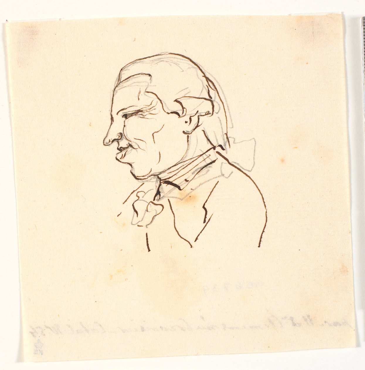 Miesten muotokuva. Profiili vasemmalla. Karikatyyri tekijältä Marie Jeanne Clemens