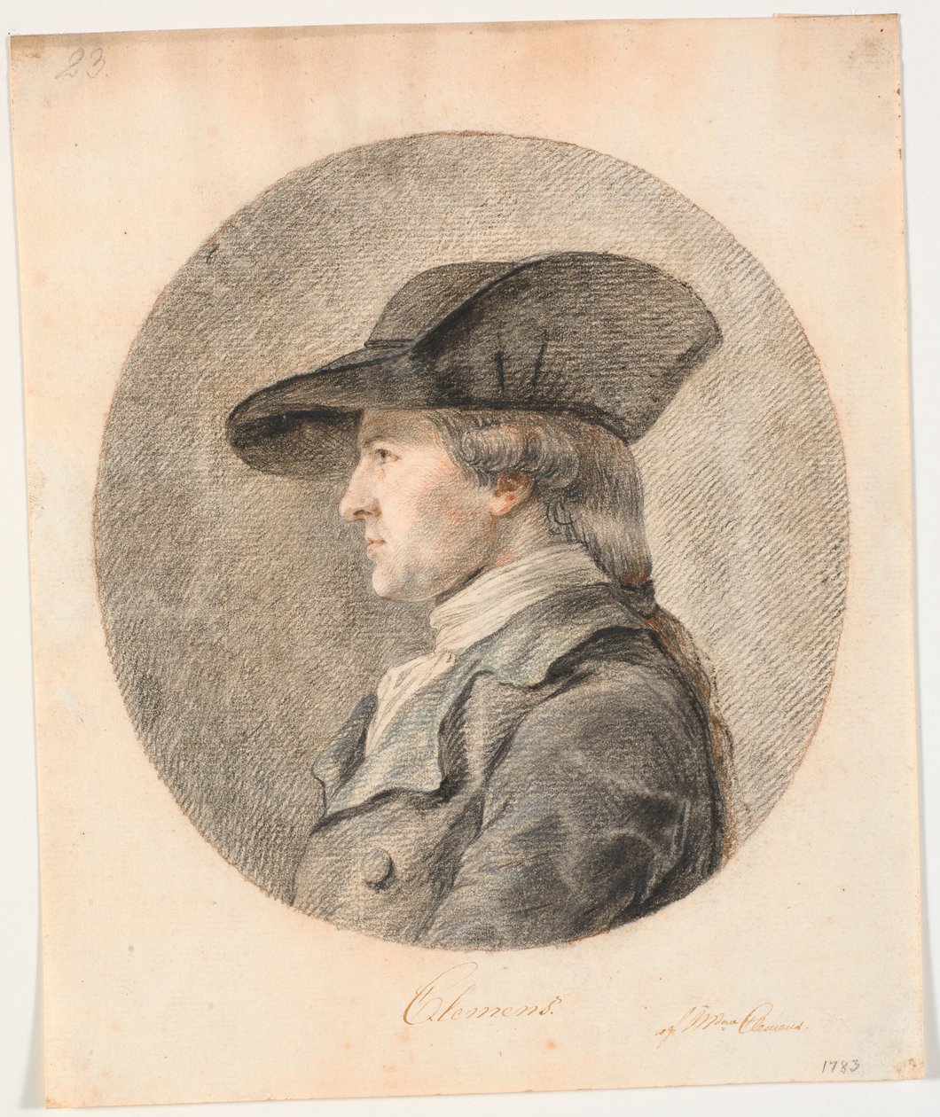 Muotokuva J.F. Clemens. Profiili vasemmalla tekijältä Marie Jeanne Clemens
