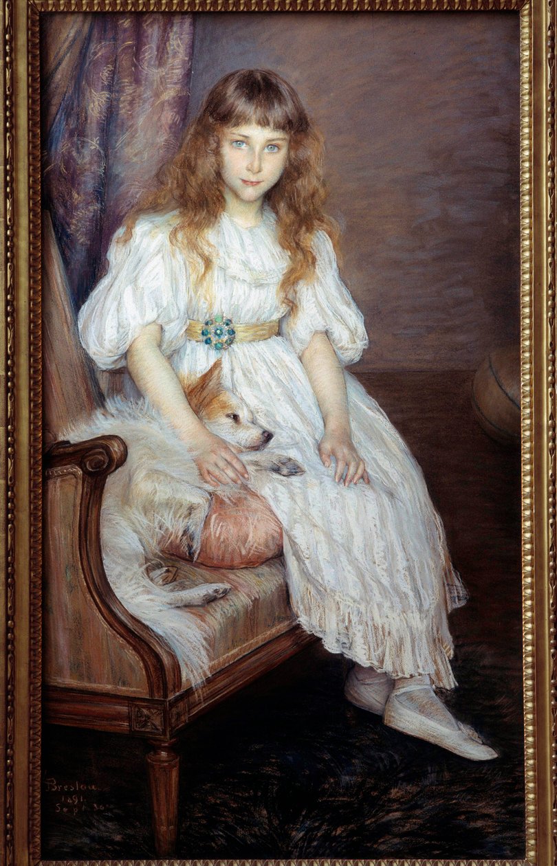La petite fille au chien blanc tai muotokuva d