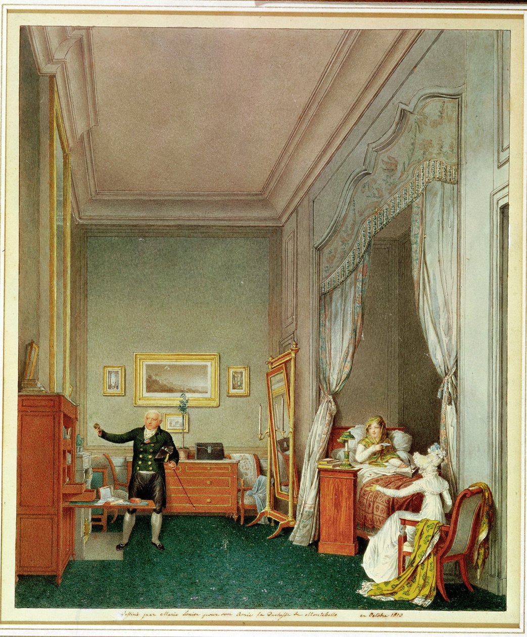 Keisarinnan makuuhuone herttuatar de Montebellon ja Jean-Nicolas Corvisartin (1755-1821) kanssa, lokakuu 1813 tekijältä Marie Louise de Hapsburg Lorraine