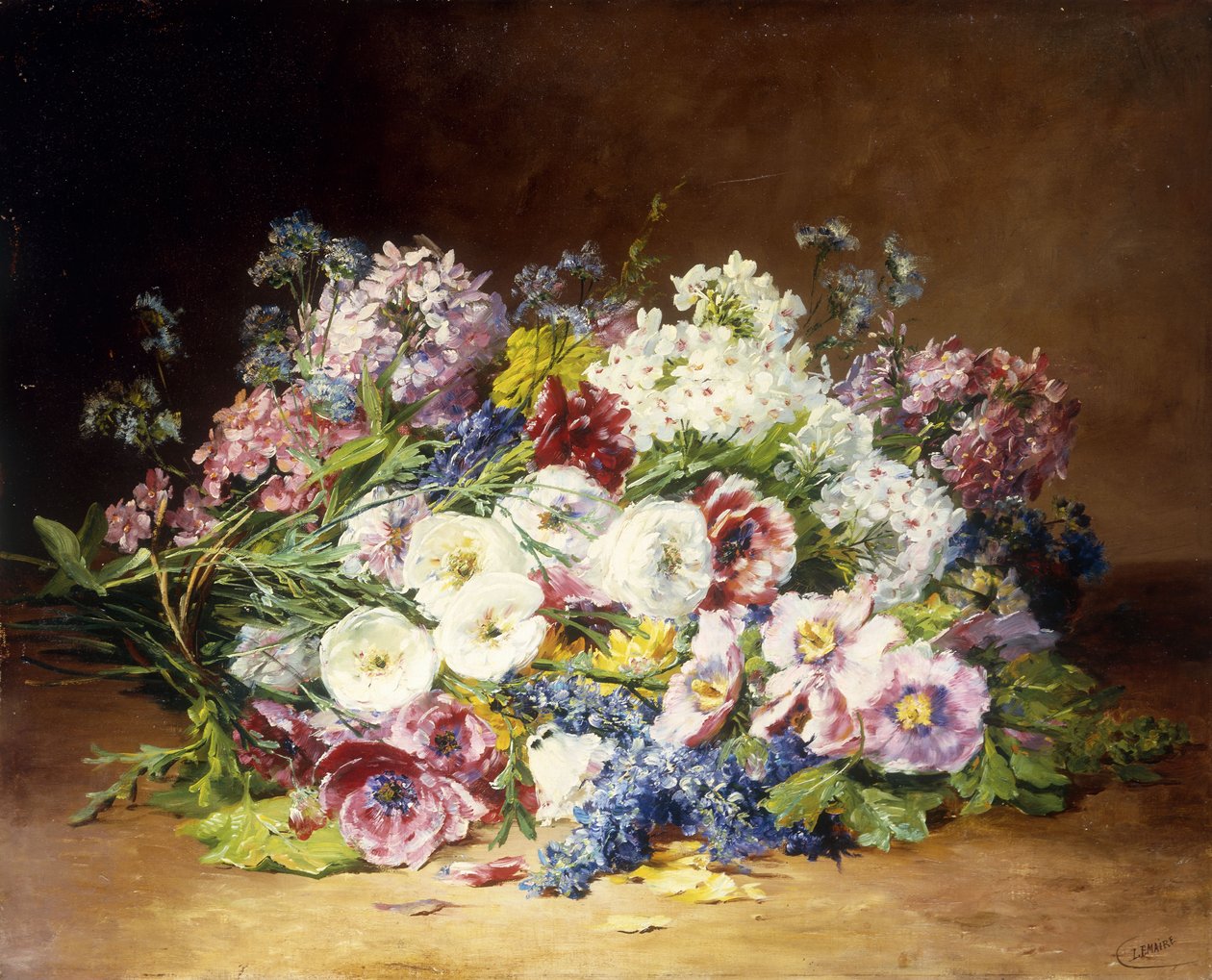 Upea kimppu erilaisia kukkia, n. 1861 tekijältä Marie Therese Lemaire