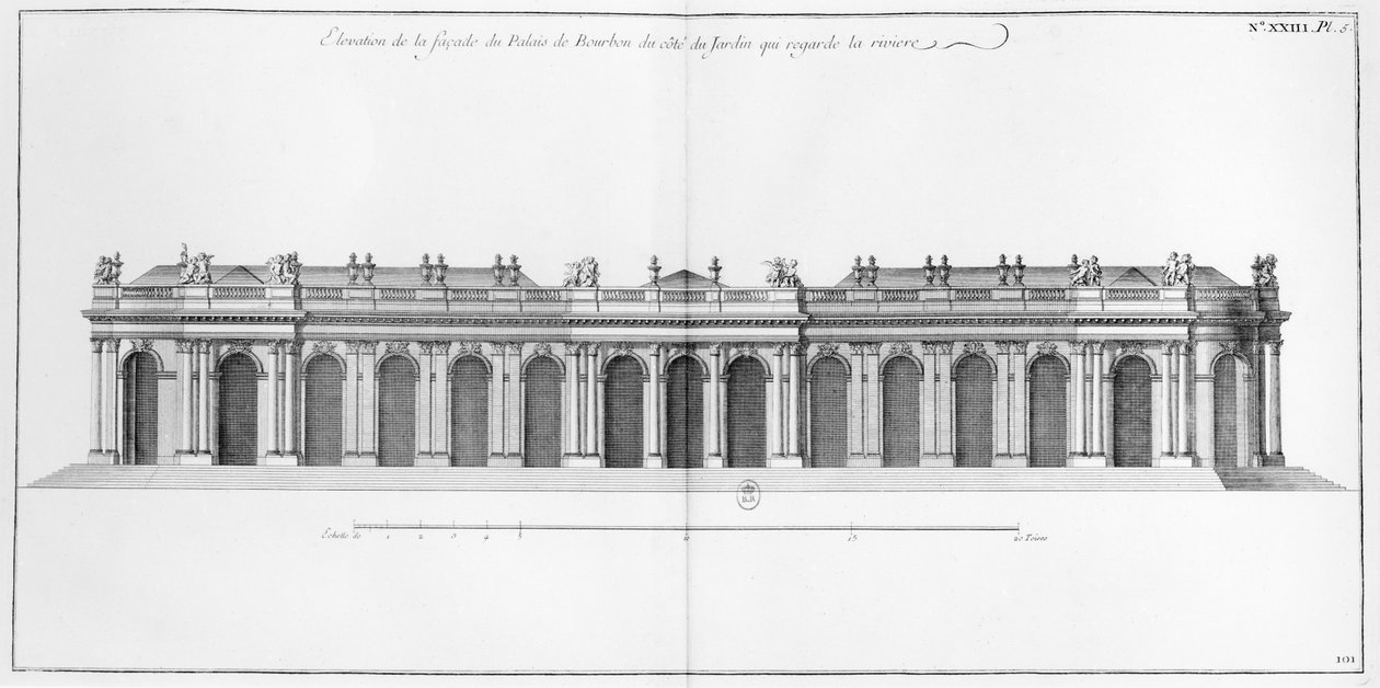 Julkisivu Palais Bourbonin Seine-joella, Pariisissa, Jacques Francois Blondelin (1705-74), 1752-56 "L