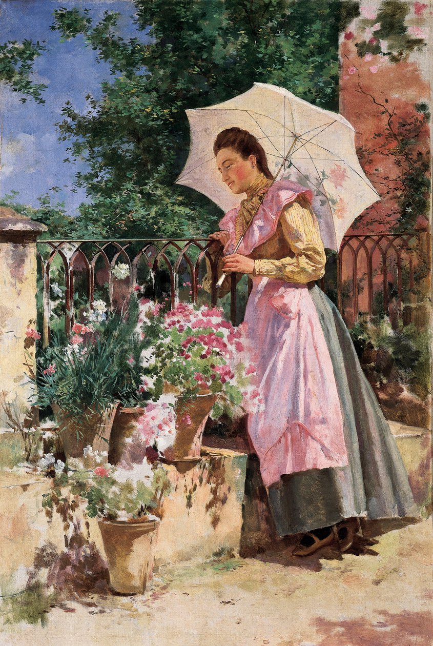 "" Nainen sateenvarjolla "" Isidoro Marin Garesin (1863-1926) maalaus 1800-luvun lopulla Granada. Bellas Artes de Granadan museo. tekijältä Marin Isidoro Gares