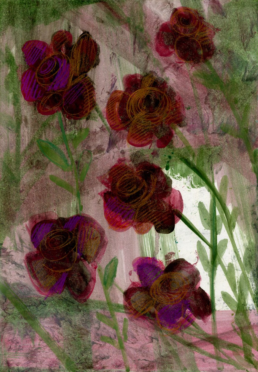Flowers, 2020 (öljy ja sekatekniikka A4-paperille) tekijältä Marina Falco