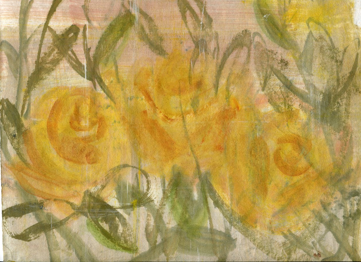 Roses gialle 1, 2020 (öljy ja sekatekniikka A4-paperille) tekijältä Marina Falco