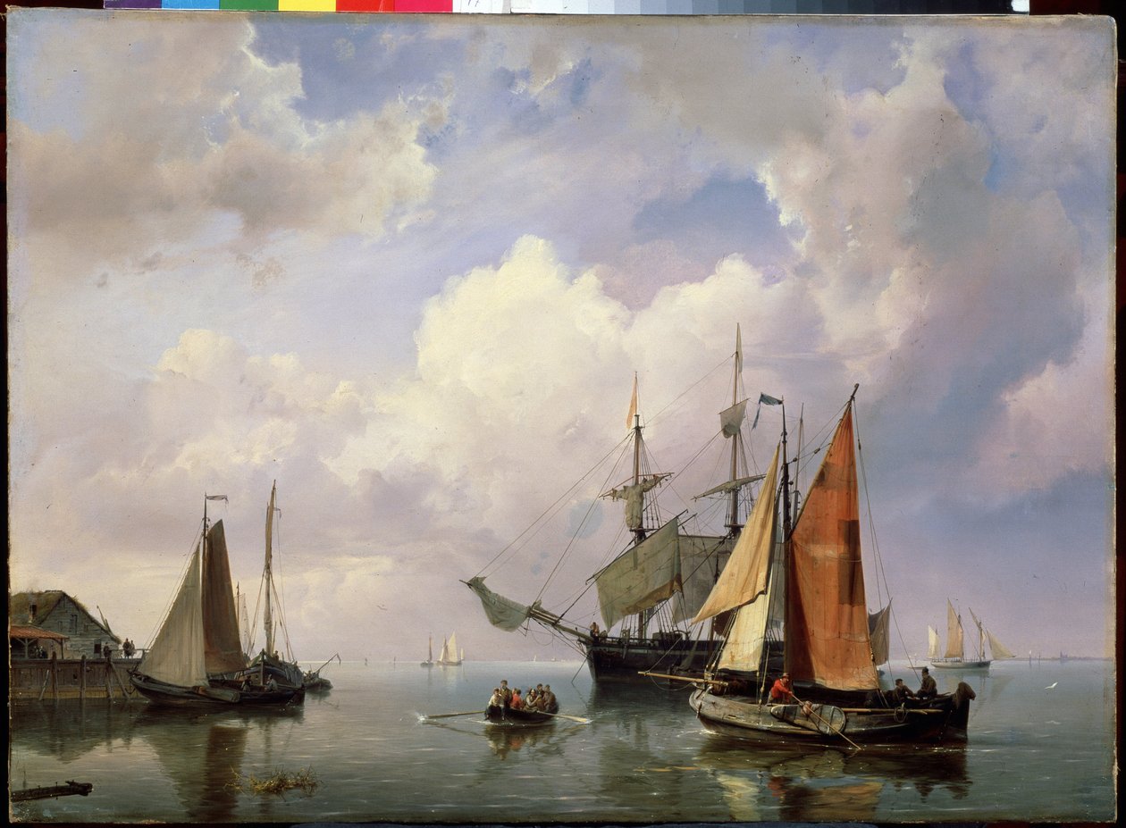 Merimaisema. (Merimaisema). Maalaus Merimies Adrian Koekkoek (1807-1870). Öljy kankaalle. hollantilaista taidetta. Pietarin valtion ulkoilmamuseo Pietarissa. tekijältä Marinus Adrianus Koekkoek