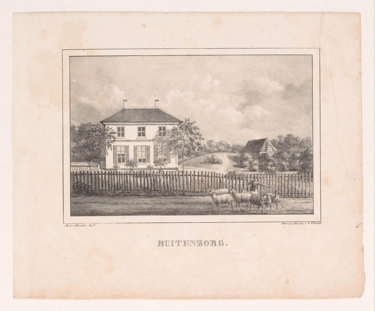 Näkymä Huis Buitenzorgille Buitenzorg (otsikko esineessä) tekijältä Marinus Adrianus van Straten