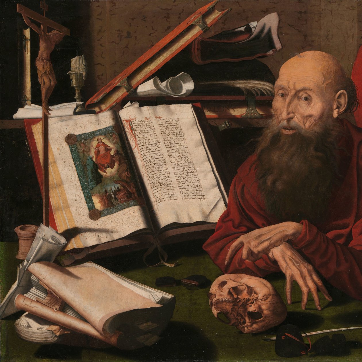 Pyhä Hieronymus työhuoneessaan tekijältä Marinus van Reymerswale (attributed to)