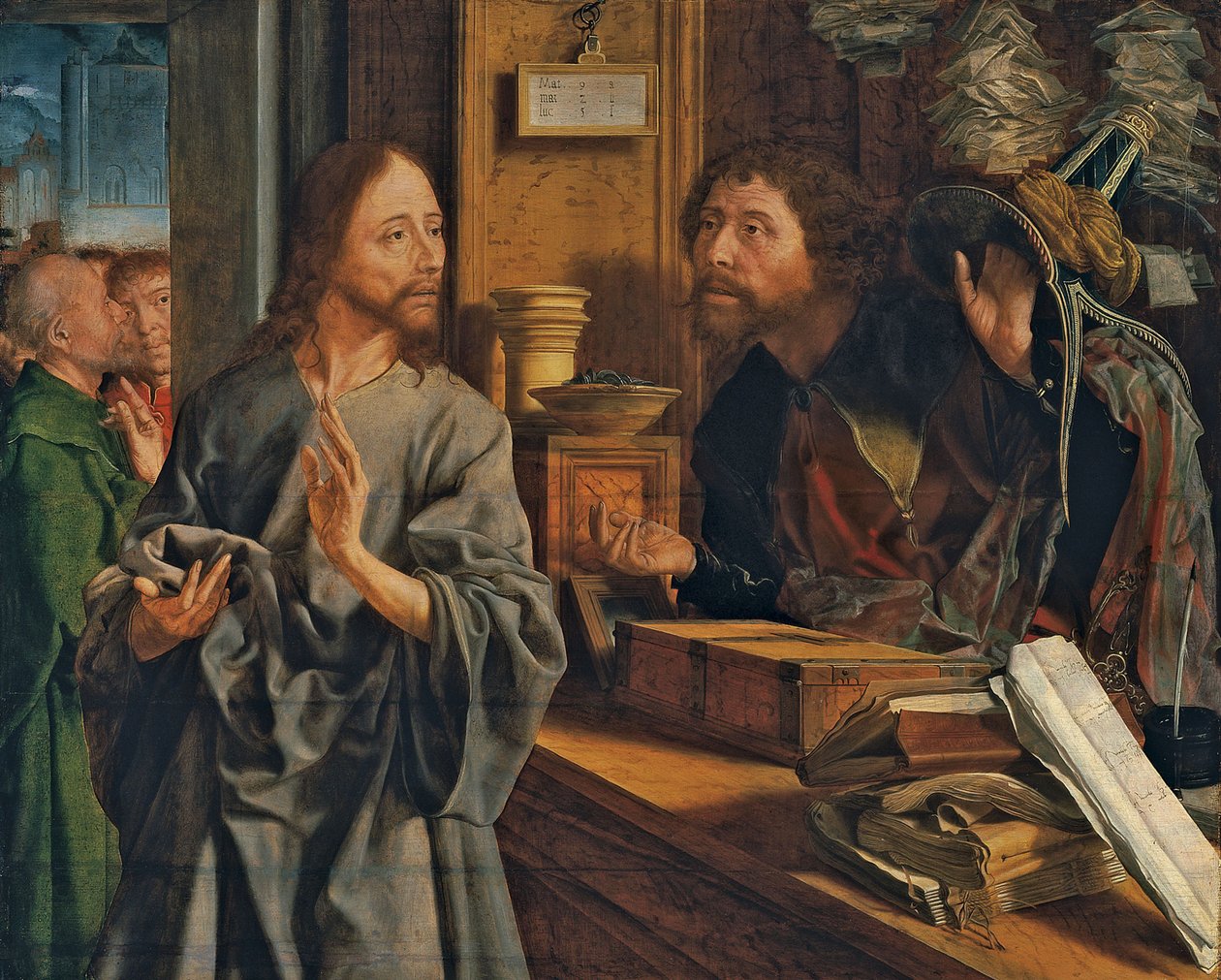Pyhän Matteuksen kutsumus, noin 1530 tekijältä Marinus van Roejmerswaelen
