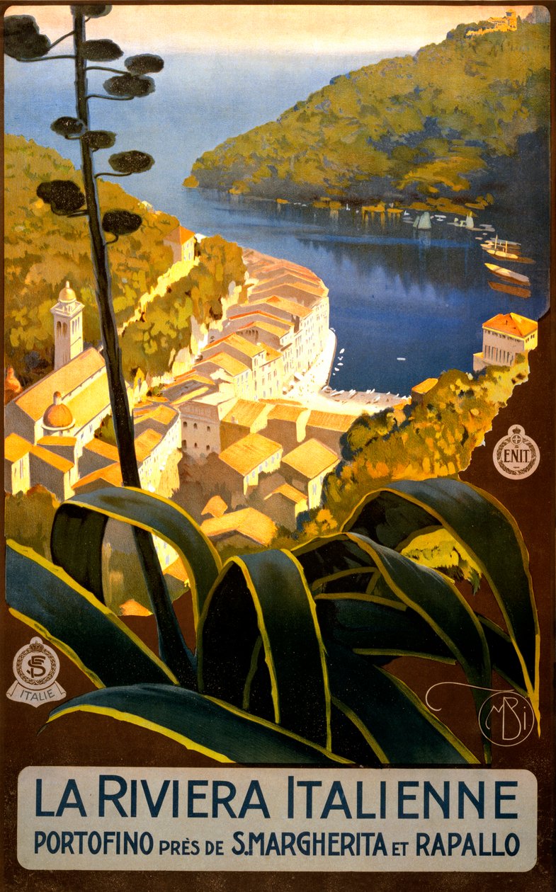 La Riviera Italienne -matkajuliste, n. 1920 (litho) tekijältä Mario Borgoni