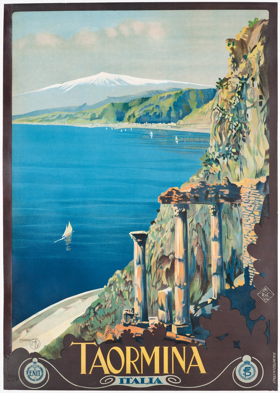Taormina-juliste, n. 1927 (värilitografia) tekijältä Mario Borgoni